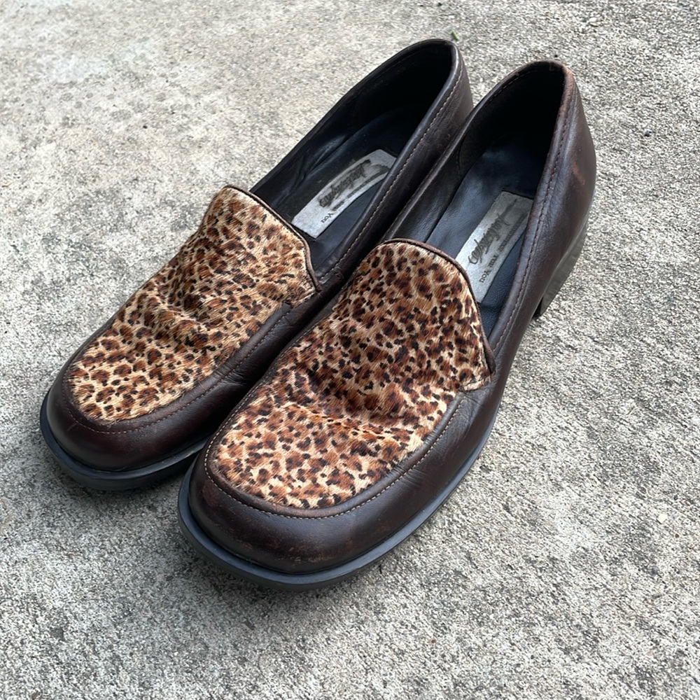 Partners by Mervyns Flats, Leather Loafers, 8.5 leopard cow hide toe square 1990